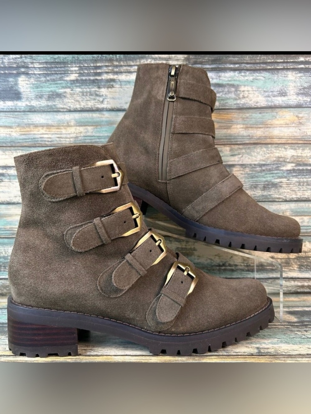 Blondo Waterproof Moto Combat Boots Womens 7.5M Military Grunge Utility Zip Up